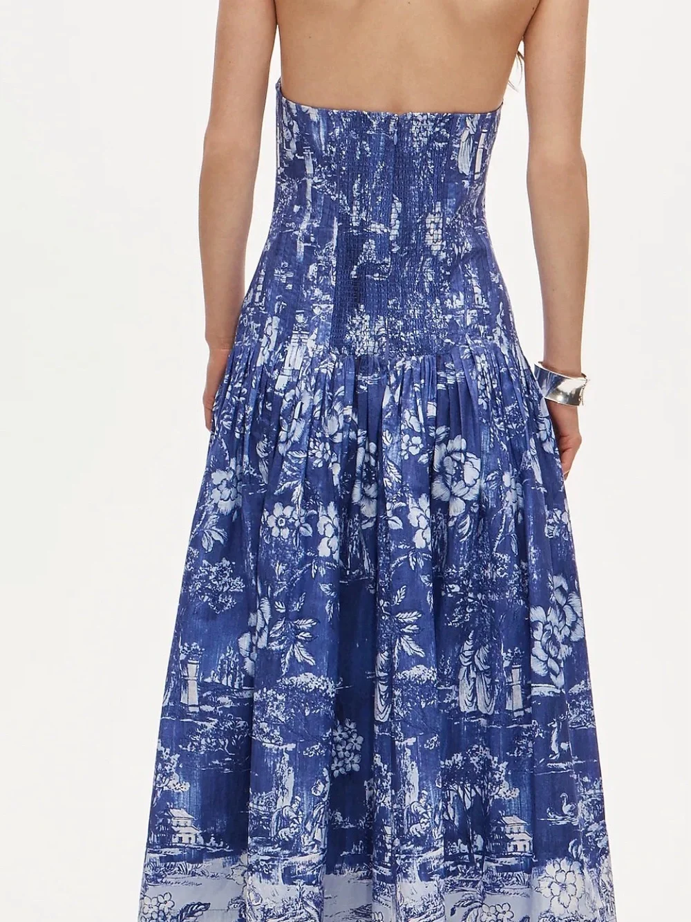 J.Crew Women’s Maxi Dress Open Back Halter Cotton Poplin Blue White Medium M NEW